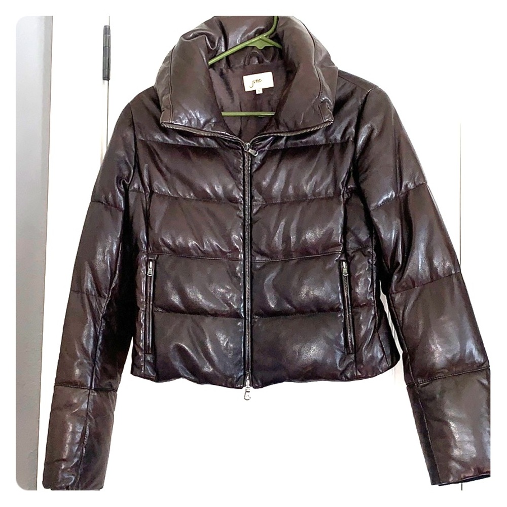 Anthropologie June Brown Genuine Leather Puffer Jacket